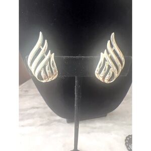 Coro Vintage Clip-on Earrings Gold Silver Tone Swish Design